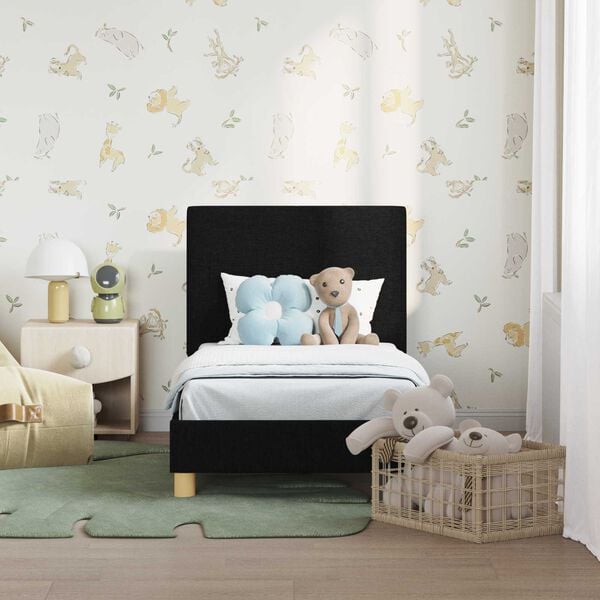 vidaXL Gyerekágy keret fejtámlával Fekete 70 x 140 cm szövet