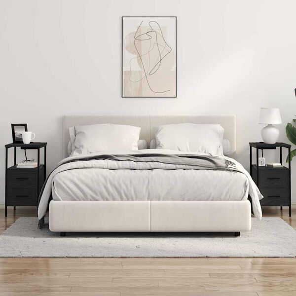 vidaXL &Eacute;jjeliszekr&eacute;ny fi&oacute;kkal Fekete t&ouml;lgy 30 x 48 x 61 cm Faanyag