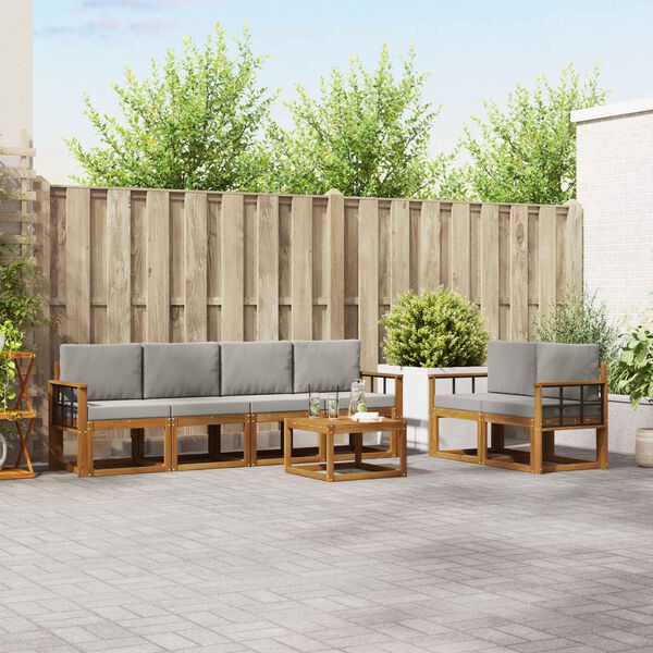 vidaXL K&uuml;lt&eacute;ri kanap&eacute; szett 7 pcs Term&eacute;szetes &eacute;s Vil&aacute;gossz&uuml;rke