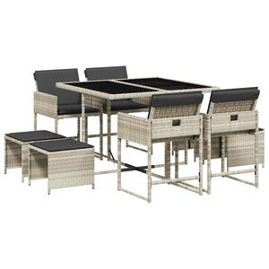vidaXL 9r&eacute;szes vil&aacute;gossz&uuml;rke polyrattan kerti &eacute;tkezőgarnit&uacute;ra p&aacute;rn&aacute;val