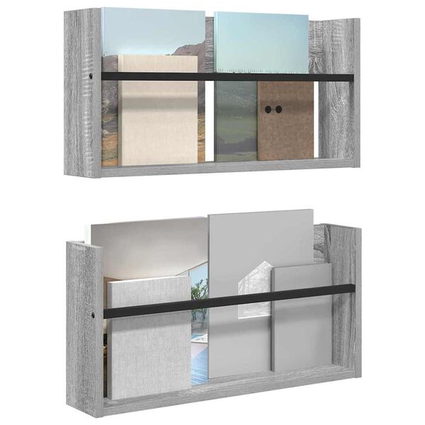 vidaXL Magazin &aacute;llv&aacute;ny 2 pcs Sz&uuml;rke Sonoma 60 x 12 x 30 cm Faanyag