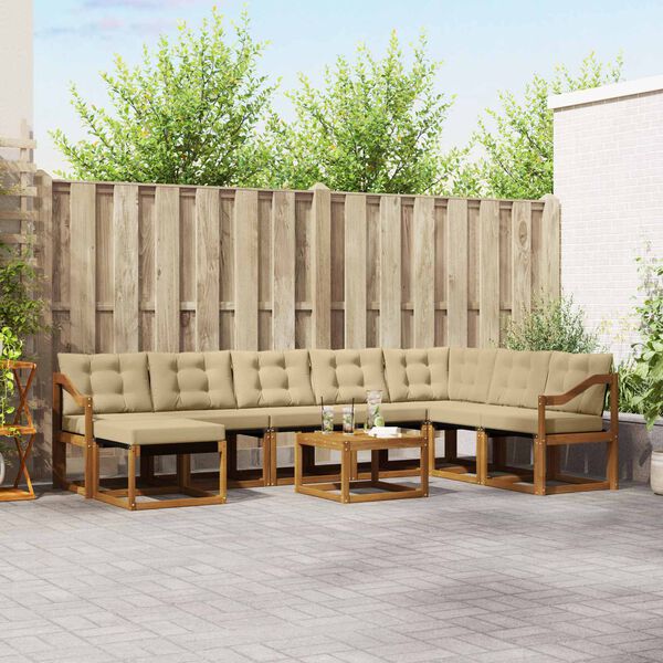 vidaXL K&uuml;lt&eacute;ri kanap&eacute; szett p&aacute;rn&aacute;val 9 pcs Term&eacute;szetes &eacute;s b&eacute;zs