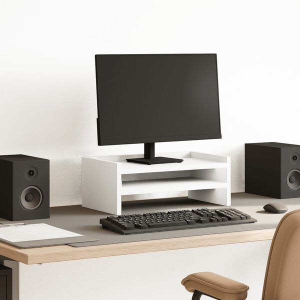 vidaXL feh&eacute;r szerelt fa monitor&aacute;llv&aacute;ny 42 x 24 x 16 cm