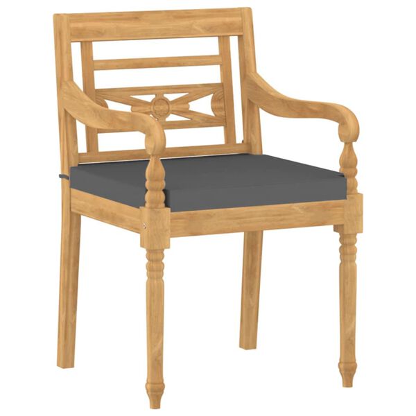 vidaXL 4 db tömör tíkfa Batavia szék párnákkal