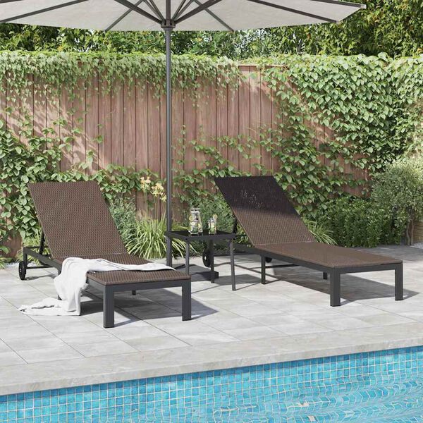 vidaXL Napozóágy párnával 3 pcs Barna 40 x 39 x 40.5cm polirattan
