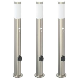 vidaXL 3 db k&uuml;lt&eacute;ri l&aacute;mpa &eacute;rz&eacute;kelővel &eacute;s konnektorral 80 cm rozsdamentes ac&eacute;l IP44