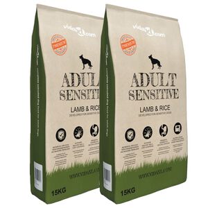 vidaXL 2 db &bdquo;Adult Sensitive Lamb & Rice&rdquo; pr&eacute;mium sz&aacute;raz kutyat&aacute;p 30 kg
