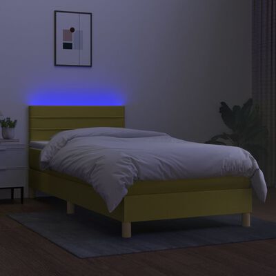 vidaXL zöld szövet rugós és LED-es ágy matraccal 100x200 cm