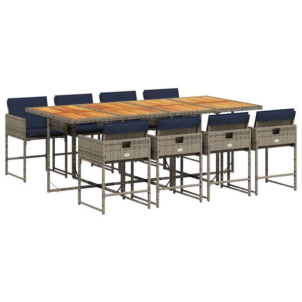 vidaXL 9 r&eacute;szes sz&uuml;rke polyrattan kerti &eacute;tkezőgarnit&uacute;ra p&aacute;rn&aacute;val