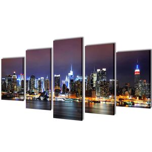 vidaXL V&aacute;szon falik&eacute;p szett sz&iacute;nes new york-i Skyline 100 x 50 cm
