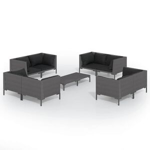 vidaXL 9 r&eacute;szes s&ouml;t&eacute;tsz&uuml;rke polyrattan kerti b&uacute;torszett p&aacute;rn&aacute;kkal