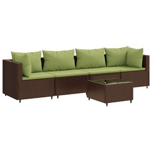 vidaXL 5 r&eacute;szes barna polyrattan kerti &uuml;lőgarnit&uacute;ra p&aacute;rn&aacute;kkal