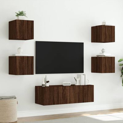 vidaXL 5 darab barna tölgyszínű falra szerelhető TV-szekrény LED-del