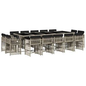 vidaXL 15 r&eacute;szes sz&uuml;rke polyrattan kerti &eacute;tkezőgarnit&uacute;ra p&aacute;rn&aacute;kkal