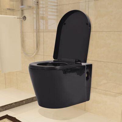vidaXL fekete falra szerelhető kerámia WC