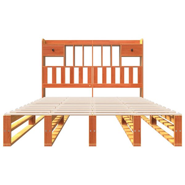 vidaXL barna t&ouml;m&ouml;r fenyőfa k&ouml;nyvespolcos &aacute;gy matrac n&eacute;lk&uuml;l 160 x 200cm