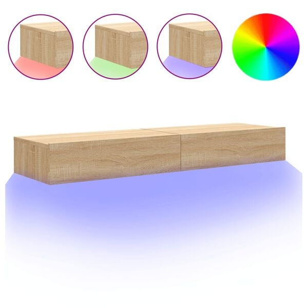 vidaXL 2 db sonoma t&ouml;lgysz&iacute;nű TV-szekr&eacute;ny LED-l&aacute;mp&aacute;kkal 60x35x15,5 cm