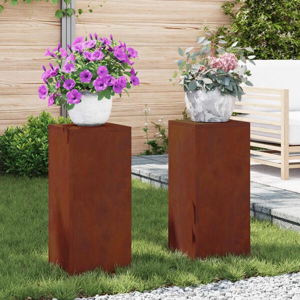 vidaXL N&ouml;v&eacute;ny&aacute;llv&aacute;ny 2 pcs Rozsd&aacute;s 24 x 24 x 55 cm Időj&aacute;r&aacute;s&aacute;ll&oacute; ac&eacute;l