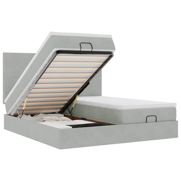 vidaXL Ottomán ágykeret matracokkal világosszürke 160x200cm bársony