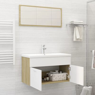 vidaXL 2 részes fehér és sonomatölgy szerelt fa fürdőszobai bútorszett