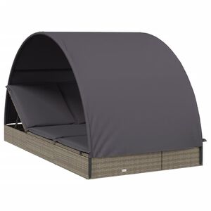 vidaXL 2 személyes szürke polyrattan napágy kerek tetővel 211x112x140
