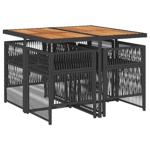 vidaXL 5 r&eacute;szes fekete polyrattan kerti &eacute;tkezőgarnit&uacute;ra p&aacute;rn&aacute;kkal