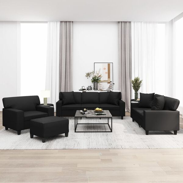 vidaXL 4 r&eacute;szes fekete műbőr &uuml;lőgarnit&uacute;ra p&aacute;rn&aacute;kkal