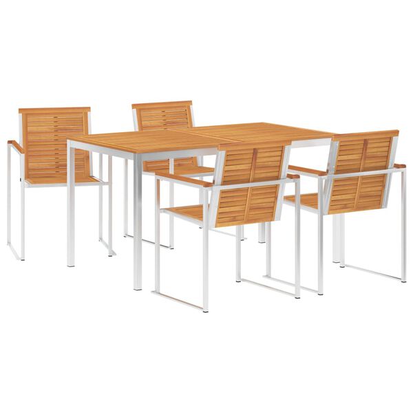 vidaXL 5 r&eacute;szes t&ouml;m&ouml;r t&iacute;kfa &eacute;s rozsdamentes ac&eacute;l kerti &eacute;tkezőgarnit&uacute;ra