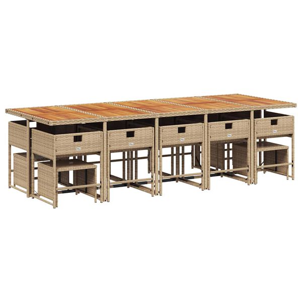 vidaXL 15 r&eacute;szes b&eacute;zs polyrattan kerti &eacute;tkezőgarnit&uacute;ra p&aacute;rn&aacute;kkal