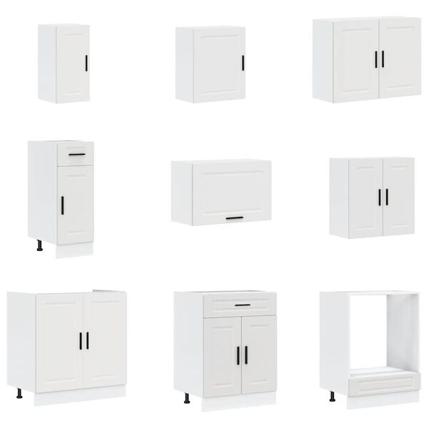 vidaXL 14 darabos konyhaszekrény szett Porto fehér színű műfa