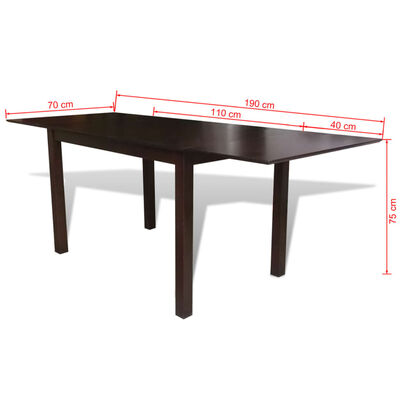 vidaXL barna, bővíthető étkezőasztal gumifából 190 cm