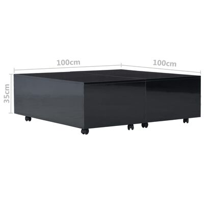 vidaXL magasfényű fekete dohányzóasztal 100 x 100 x 35 cm