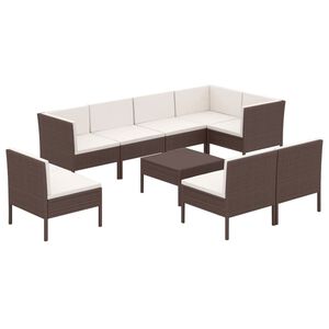 vidaXL 9 r&eacute;szes barna polyrattan kerti &uuml;lőgarnit&uacute;ra p&aacute;rn&aacute;kkal
