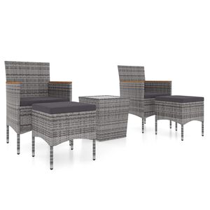 vidaXL 5 r&eacute;szes sz&uuml;rke polyrattan &eacute;s edzett &uuml;veg kerti bisztr&oacute;szett
