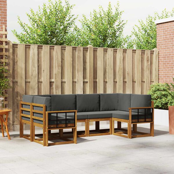 vidaXL K&uuml;lt&eacute;ri kanap&eacute; szett p&aacute;rn&aacute;val 6 pcs Term&eacute;szetes &eacute;s antracit