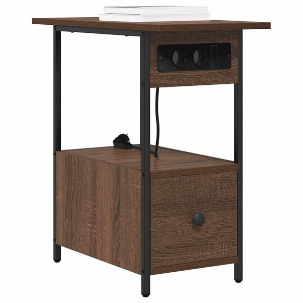 vidaXL &Eacute;jjeliszekr&eacute;ny fi&oacute;kkal Barna T&ouml;lgy 60 x 30 x 61 cm Faanyag