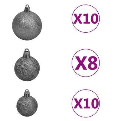 vidaXL ezüstszínű PET megvilágított műkarácsonyfa gömb szettel 210 cm