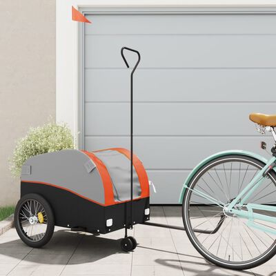vidaXL fekete-narancssárga vas kerékpár-utánfutó 45 kg