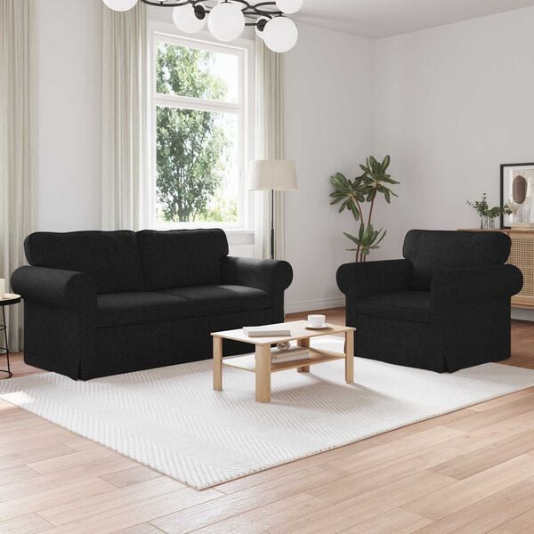 vidaXL Kanap&eacute; 2 pcs Fekete 175 x 82 x 80 cm sz&ouml;vet