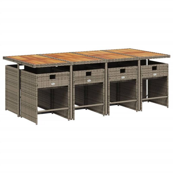 vidaXL 9 r&eacute;szes sz&uuml;rke polyrattan kerti &eacute;tkezőgarnit&uacute;ra p&aacute;rn&aacute;val