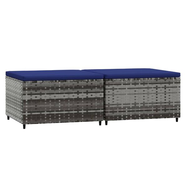 vidaXL 2 db szürke polyrattan kerti lábtartó párnával