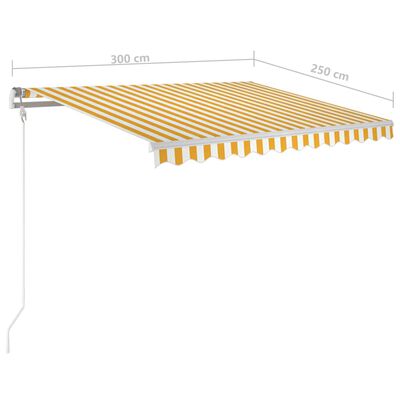 vidaXL sárga és fehér kézzel kihúzható LED-es napellenző 3 x 2,5 m