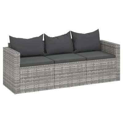 vidaXL 3 személyes szürke polyrattan kerti kanapé párnával