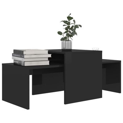 vidaXL magasfényű fekete forgácslap dohányzóasztal szett 100x48x40 cm