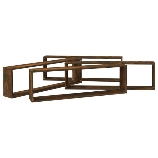 vidaXL 4 db füstös tölgy színű szerelt fa fali kockapolc 100x15x30 cm
