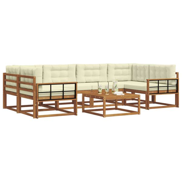 vidaXL K&uuml;lt&eacute;ri kanap&eacute; szett p&aacute;rn&aacute;val 7 pcs Term&eacute;szetes &eacute;s kr&eacute;msz&iacute;nű