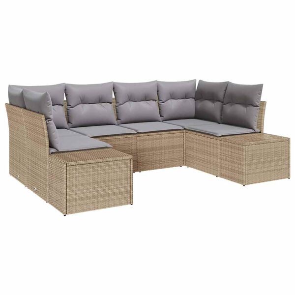 vidaXL Kerti Kanap&eacute; Szett 6 pcs Beige &eacute;s Vil&aacute;gossz&uuml;rke Poli rattan