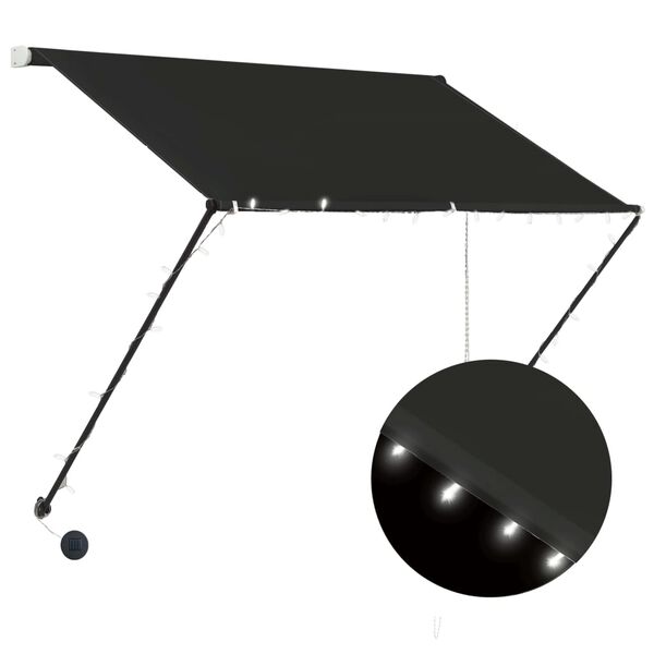 vidaXL feltekerhető antracitsz&uuml;rke napellenző LED-del 150 x 150 cm