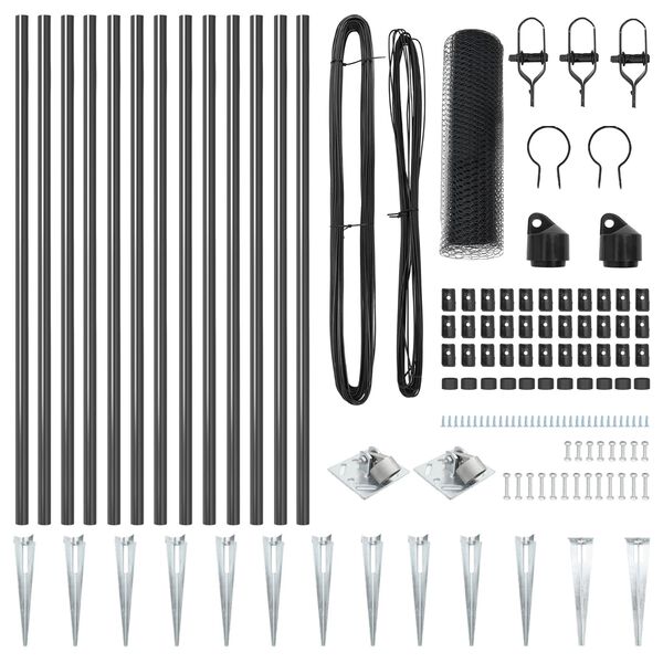 vidaXL Ker&iacute;t&eacute;soszlop Sz&uuml;rke 25 x 0,4 m (13 mm h&aacute;l&oacute;) Ac&eacute;l &eacute;s PVC