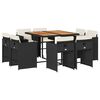 vidaXL 9 r&eacute;szes fekete polyrattan kerti &eacute;tkezőgarnit&uacute;ra p&aacute;rn&aacute;kkal